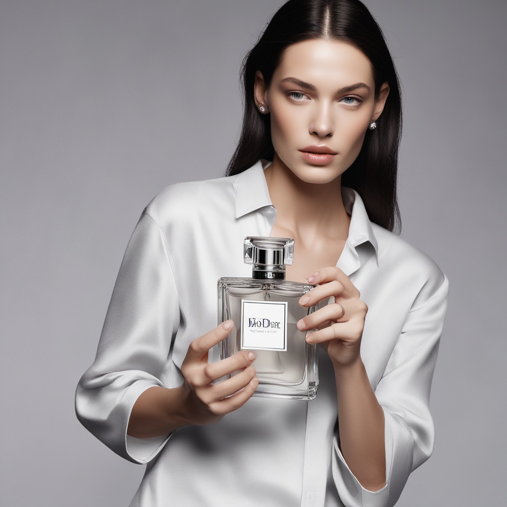 Model holding Gris Dior fragrance